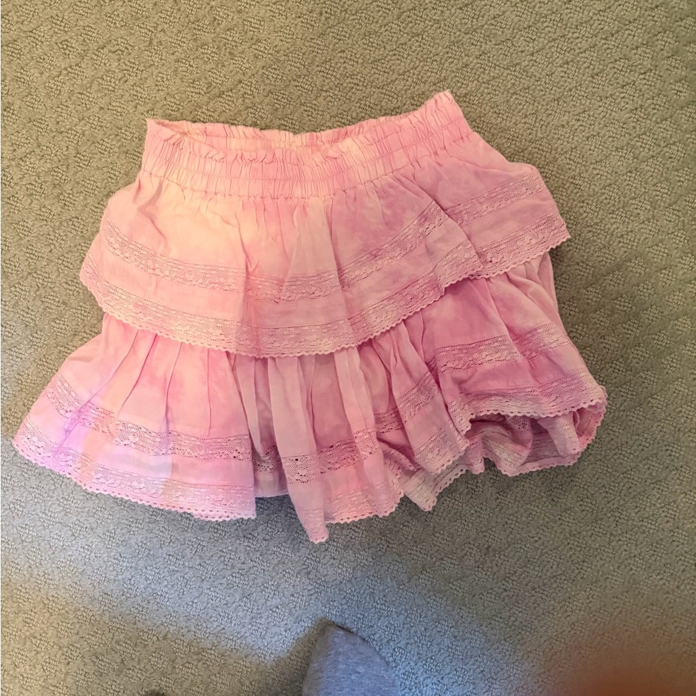 LoveShackFancy Pink Tiered Mini Skirt